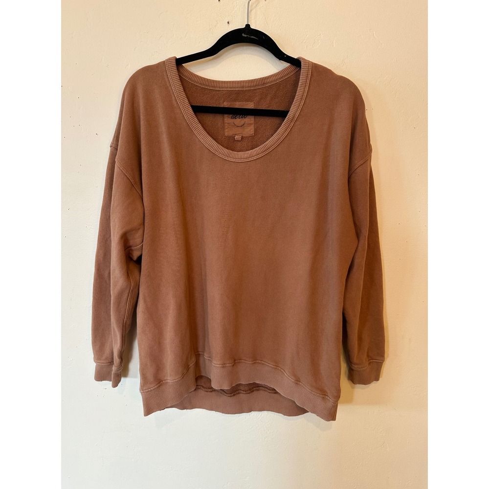 Aerie Womens Oversized Scoop Neck Sweatshirt Clay Brown Palm Tree XS
